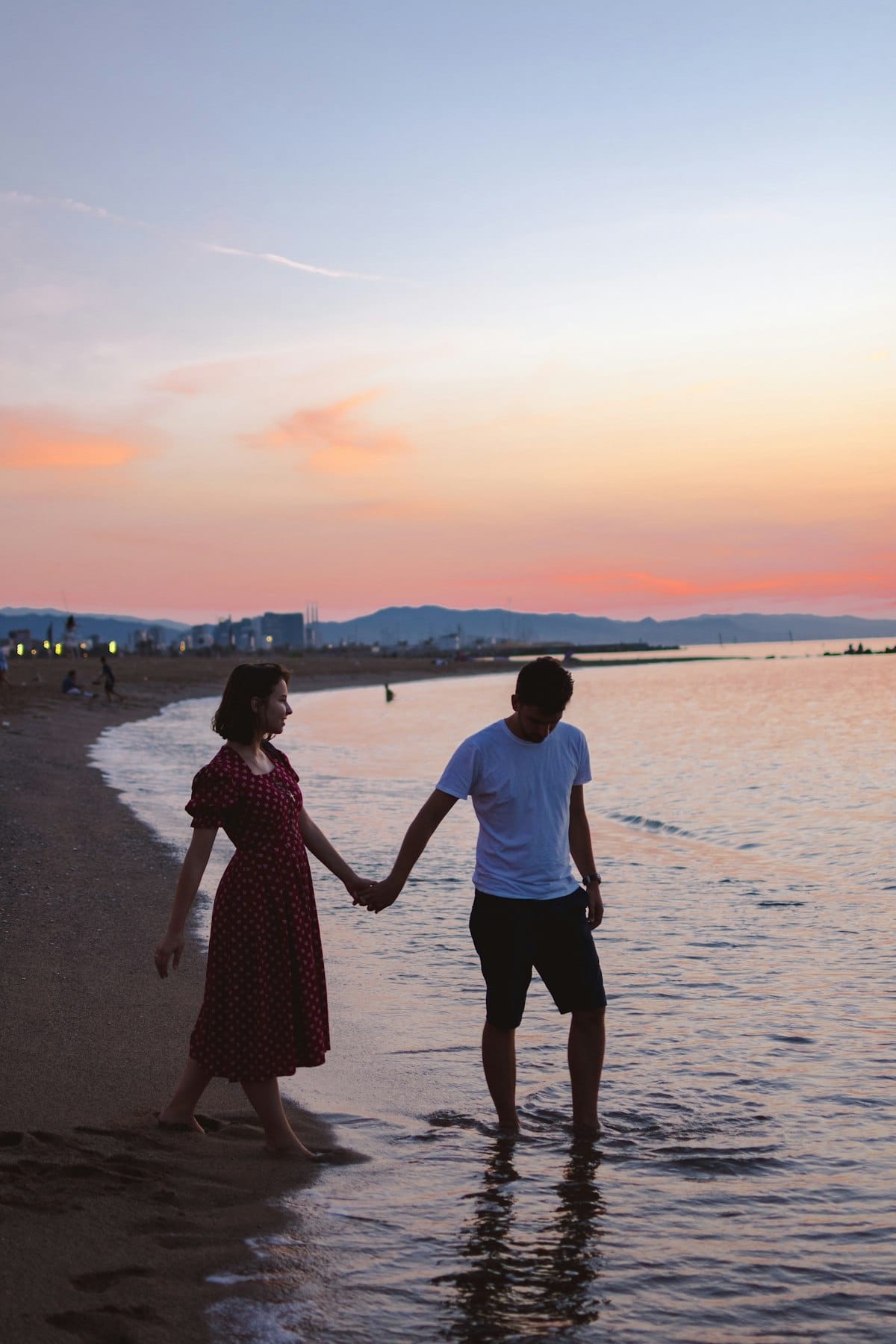 Couple walking together at golden hour